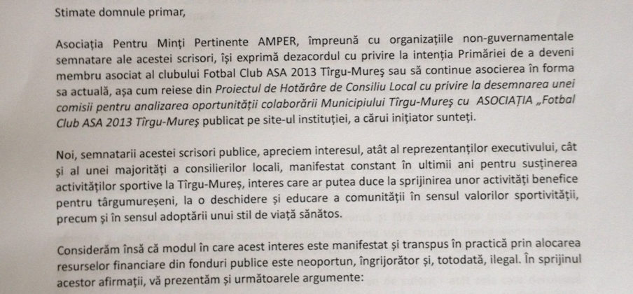 Scrisoare deschisă de protest împotriva asocierii Primărie – ASA