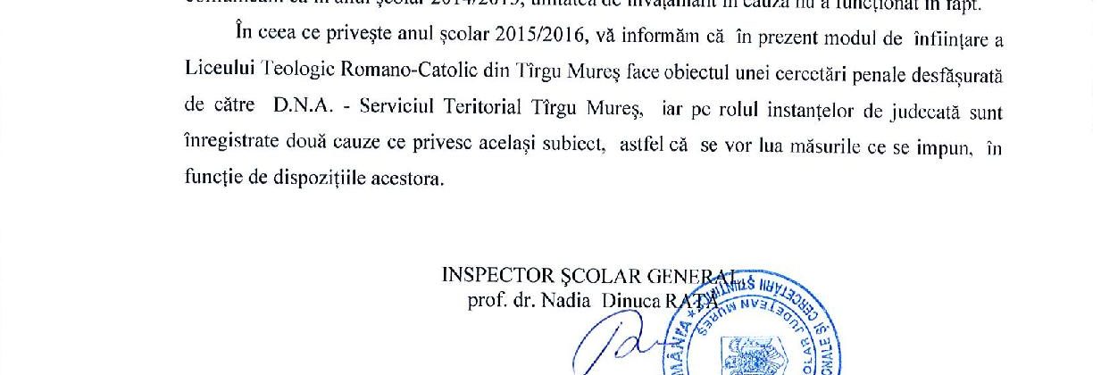 Nu știm situația elevilor de la Colegiul Teologic Romano-Catolic, iar IȘJ evită răspunsul