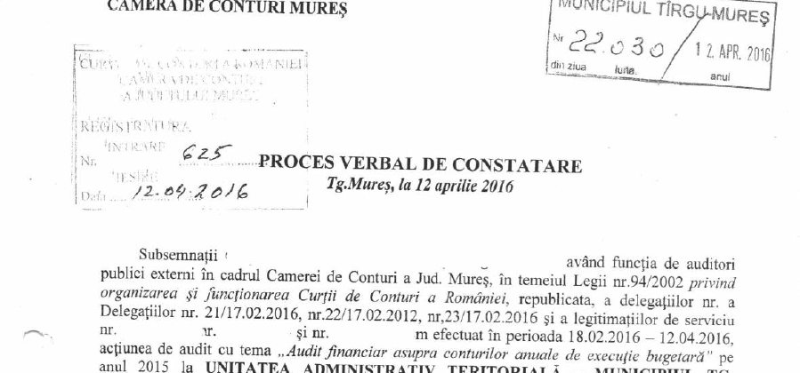 Raportul de audit al Curții de Conturi la Primăria Tîrgu-Mureș